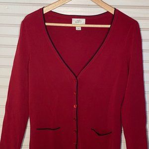 Ann Taylor LOFT Red Cardigan with Black Trim
